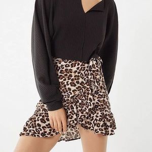 urban outfitters leopard printed ruffle wrap skirt